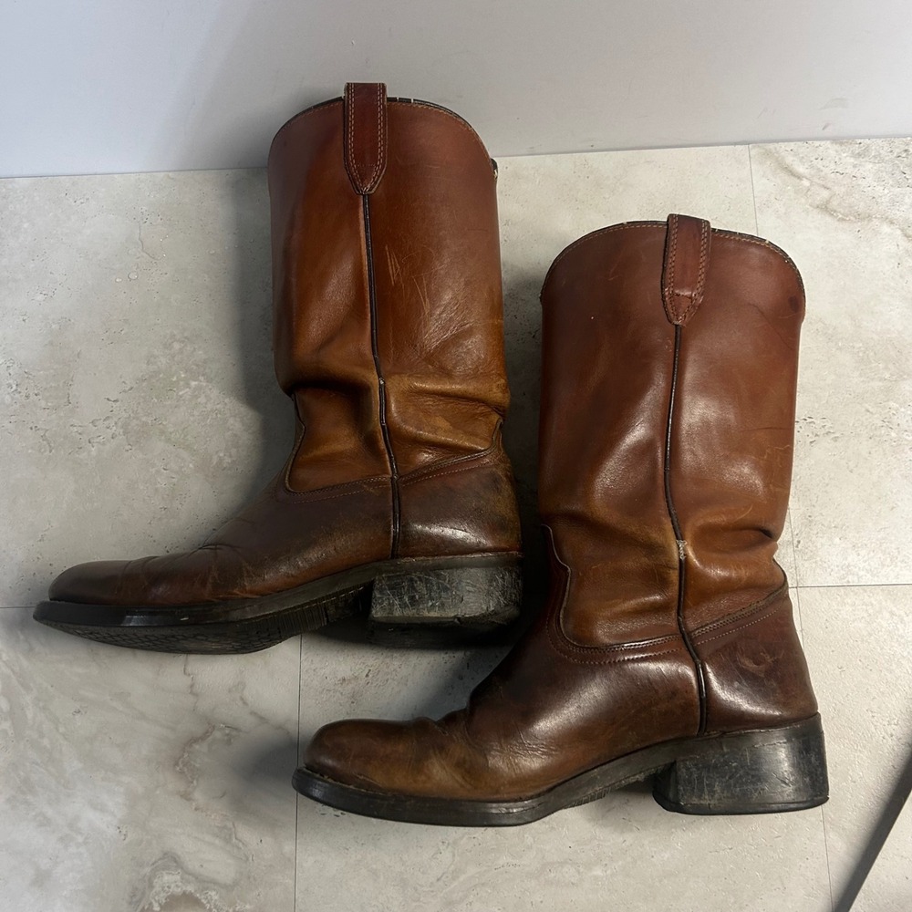 Acme USA Roper Boots Brown Leather Mens 8.5D Vintage Western 9096 Workwear - Picture 5 of 8